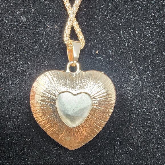 Betsey Johnson New Blue Aqua Crystals Heart Necklace Rose Gold Chain 28" NWT - Picture 7 of 8